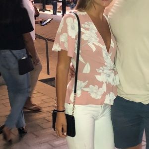 WORN ONCE  Pink and white floral side tie top